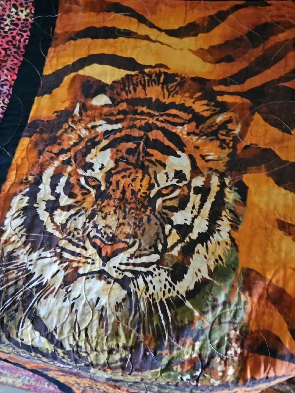 Wildlife Print Quilted Throw Blanket in Orange and Brown